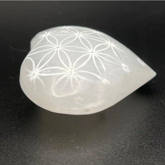 Selenite Satin Spar Celtic Weave Etched Hand Carved Heart - Picture 3 of 6